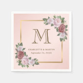 Serviette En Papier Mariage de monogramme floral rose vif (Devant)