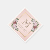 Serviette En Papier Mariage de monogramme floral rose vif (Coin)