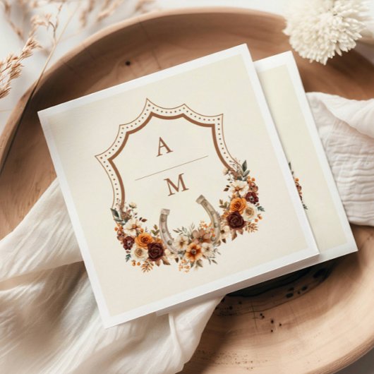 Serviette En Papier Mariage de monogramme Floral Western Crest