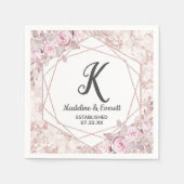 Serviette En Papier Mariage de monogramme géométrique en marbre clair (Devant)