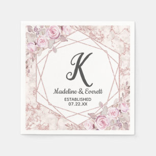 Serviette En Papier Mariage de monogramme géométrique en marbre clair