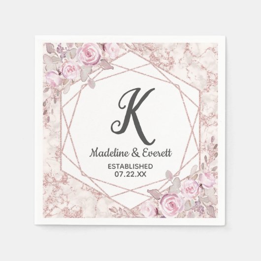 Serviette En Papier Mariage de monogramme géométrique en marbre clair (Devant)