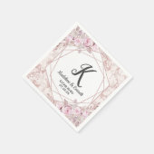Serviette En Papier Mariage de monogramme géométrique en marbre clair (Coin)