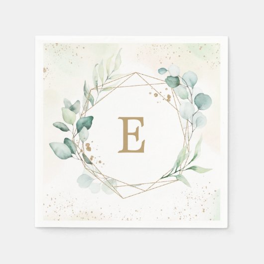Serviette En Papier Mariage de monogramme géométrique Eucalyptus Green (Devant)