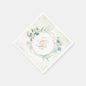 Serviette En Papier Mariage de monogramme géométrique Eucalyptus Green (Coin)
