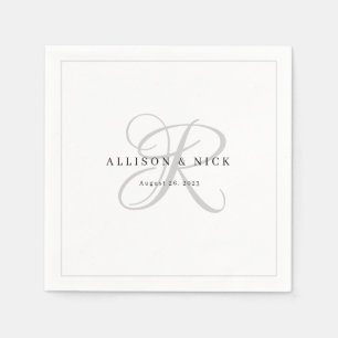 Serviette En Papier Mariage de monogramme minimaliste noir et blanc