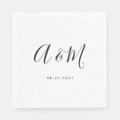 Serviette En Papier Mariage de monogramme noir blanc élégant (Devant)