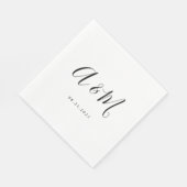Serviette En Papier Mariage de monogramme noir blanc élégant (Coin)