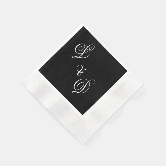 Serviette En Papier Mariage de monogramme noir classique (Coin)