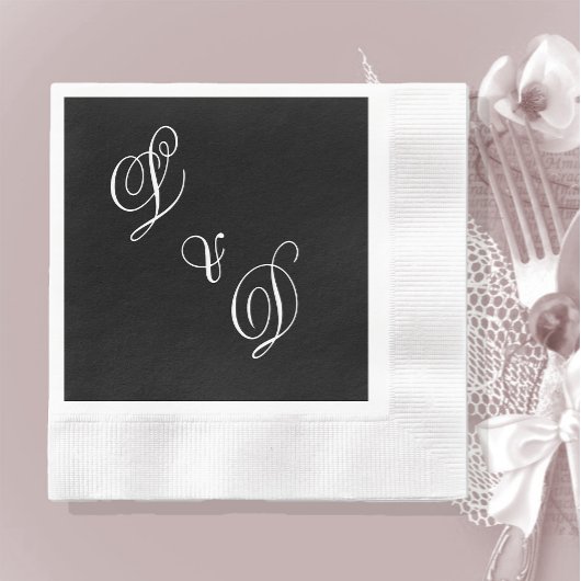 Serviette En Papier Mariage de monogramme noir classique