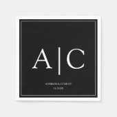 Serviette En Papier Mariage de Monogramme noir classique moderne (Devant)