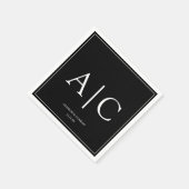 Serviette En Papier Mariage de Monogramme noir classique moderne (Coin)
