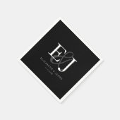 Serviette En Papier Mariage de monogramme noir et blanc élégant (Coin)