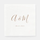 Serviette En Papier Mariage de monogramme or blanc (Devant)