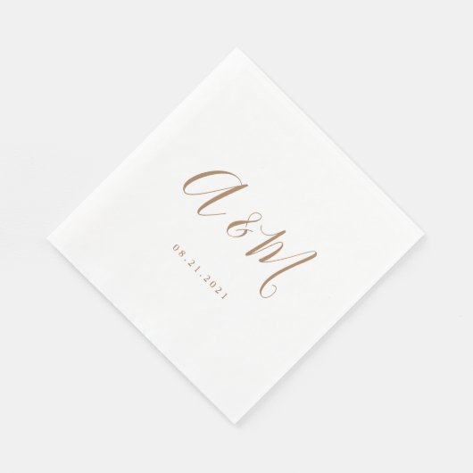 Serviette En Papier Mariage de monogramme or blanc (Coin)