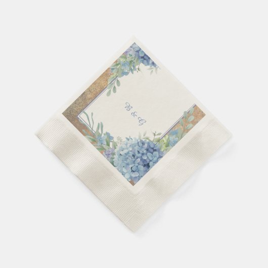 Serviette En Papier Mariage de monogramme romantique Blue Hydrangea (Coin)