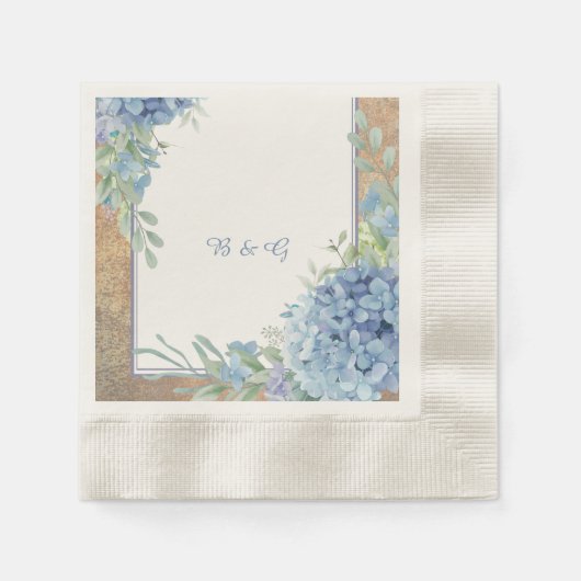 Serviette En Papier Mariage de monogramme romantique Blue Hydrangea (Devant)