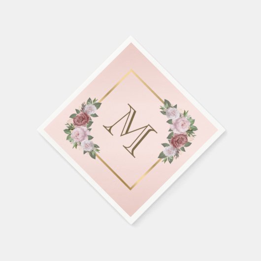 Serviette En Papier Mariage de monogramme rose vif or rose (Coin)