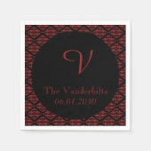Serviette En Papier Mariage de monogramme rouge et noir Damask (Devant)