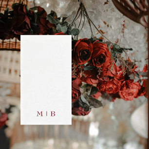 Serviette En Papier Mariage de monogramme rouge rubis élégant et simpl