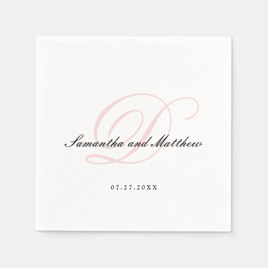 Serviette En Papier Mariage de monogramme simple rose pâle (Devant)