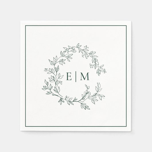 Serviette En Papier Mariage de monogramme vert émeraude moderne (Devant)