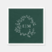 Serviette En Papier Mariage de monogramme vert émeraude moderne (Devant)
