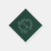 Serviette En Papier Mariage de monogramme vert émeraude moderne (Coin)