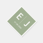 Serviette En Papier Mariage de monogramme vert et blanc Sage (Coin)