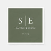 Serviette En Papier Mariage de monogramme vert olive (Devant)