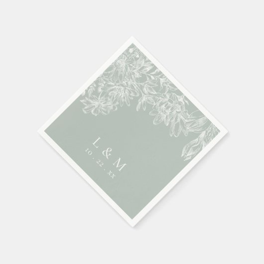 Serviette En Papier Mariage de monogramme vert pâle (Coin)