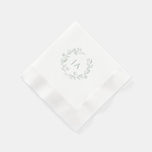 Serviette En Papier Mariage de monogramme vert Sage (Coin)