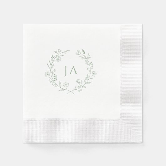 Serviette En Papier Mariage de monogramme vert Sage (Devant)