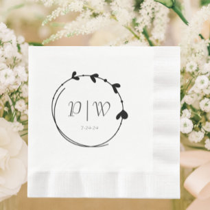 Serviette En Papier Mariage de monographie de couronne de coeur simple