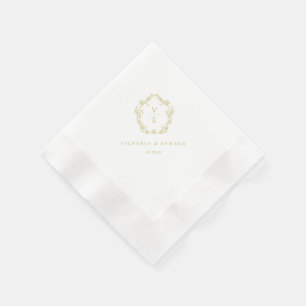Serviette En Papier Mariage de monographie vintage Gold Crest