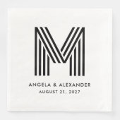 Serviette En Papier Mariage de monographies noir et blanc (Devant)