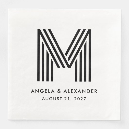 Serviette En Papier Mariage de monographies noir et blanc (Devant)