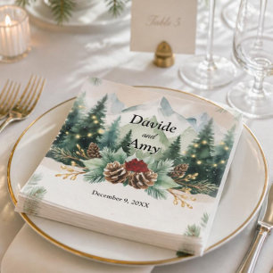 Serviette En Papier Mariage de montagne hivernal rustique  Cônes de pi