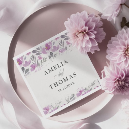 Serviette En Papier Mariage de Motif d'aquarelle florale rustique