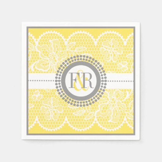 Serviette En Papier Mariage de motif en dentelle jaune blanc (Devant)