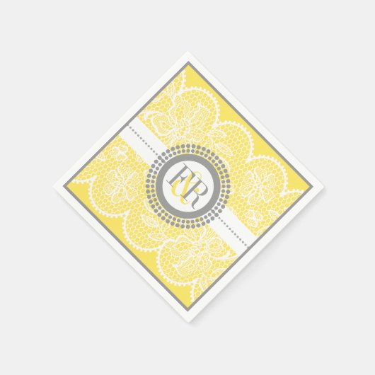 Serviette En Papier Mariage de motif en dentelle jaune blanc (Coin)