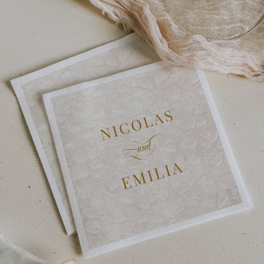 Serviette En Papier Mariage de motif floral simple en or beige
