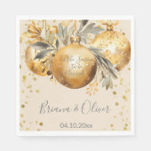 Serviette En Papier Mariage de Noël beige or (Devant)