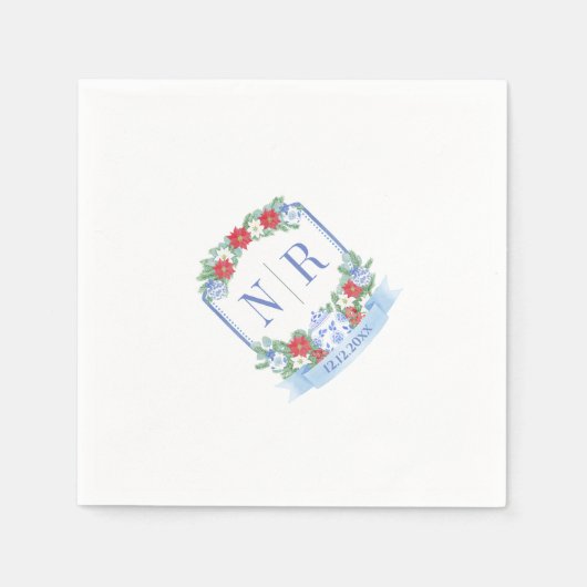 Serviette En Papier Mariage de Noël Chinoiserie Couples Monogramme (Devant)