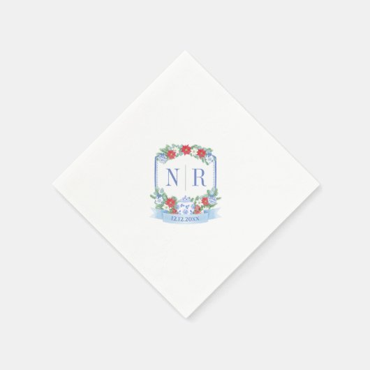 Serviette En Papier Mariage de Noël Chinoiserie Couples Monogramme (Coin)