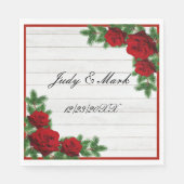 Serviette En Papier Mariage de Noël de la branche des roses rouges et (Devant)