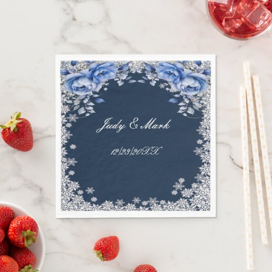 Serviette En Papier Mariage de Noël des Roses bleus (En situation)