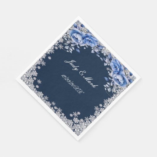 Serviette En Papier Mariage de Noël des Roses bleus (Coin)