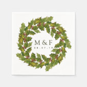 Serviette En Papier Mariage de Noël Floral Holly Aquarelle (Devant)