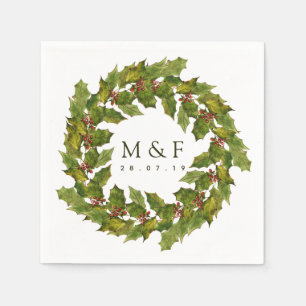 Serviette En Papier Mariage de Noël Floral Holly Aquarelle